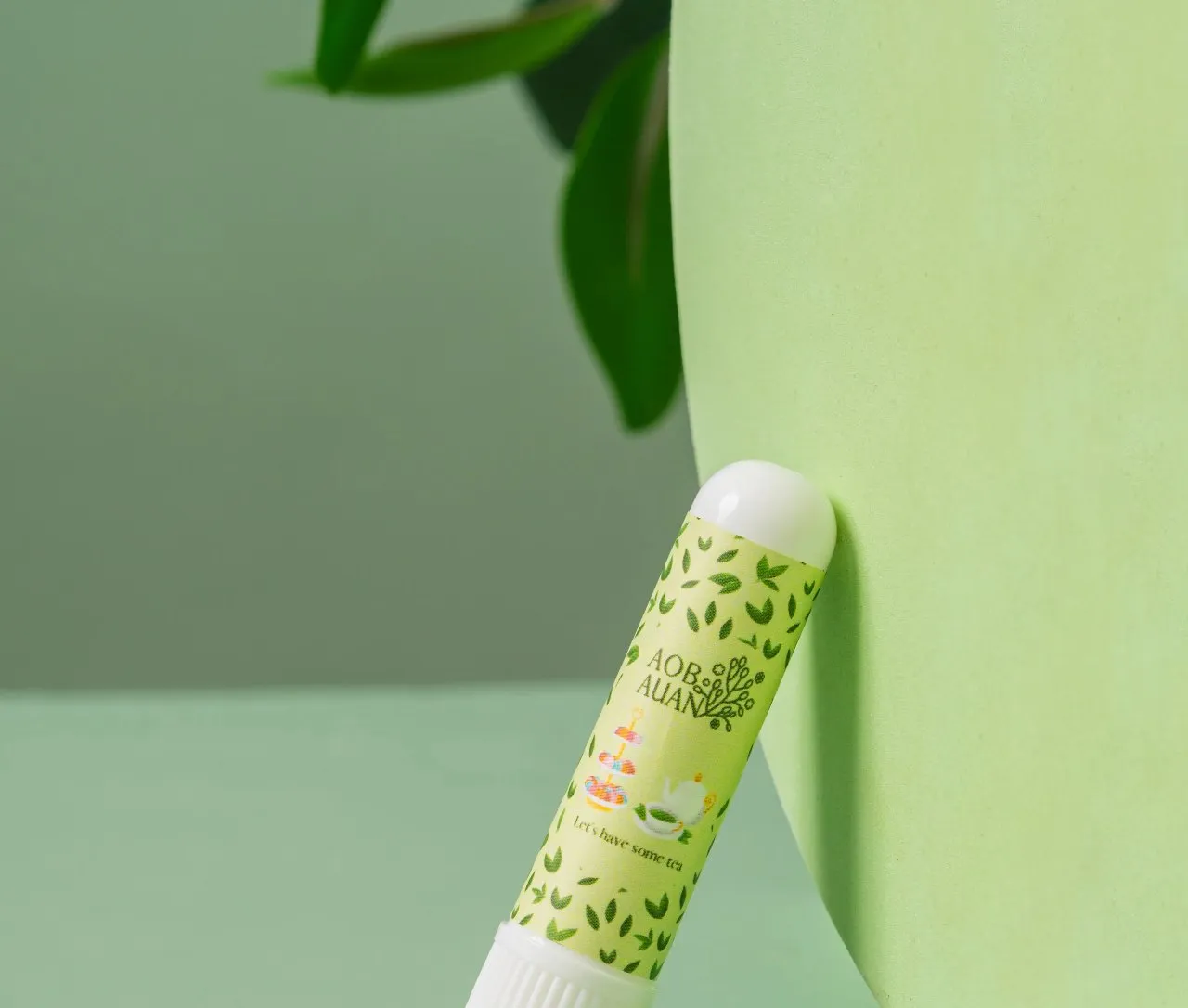 Let's Have Some Tea inhaler with its illustrated tea-party label